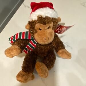 NWT Russ Berrie Glitter Critter Factory Christmas Decor Monkey bendable plush